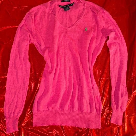 Ralph Lauren Sport Women's Linen Blend V-Neck Sweater SZ.S ,Vibrant Pink Y2K EUC - Picture 1 of 5